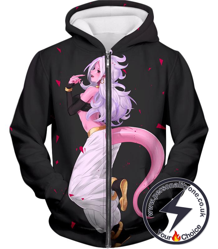 Dragon Ball Super Cute Evil Android 21 Ultimate Form Promo Anime Black Zip Up Hoodie